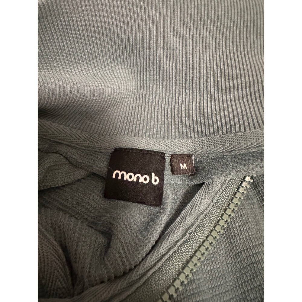 Mono B Quarter Zip Cropped Pullover Sweatshirt in Teal Cotton | Size Medium - Picture 4 of 7